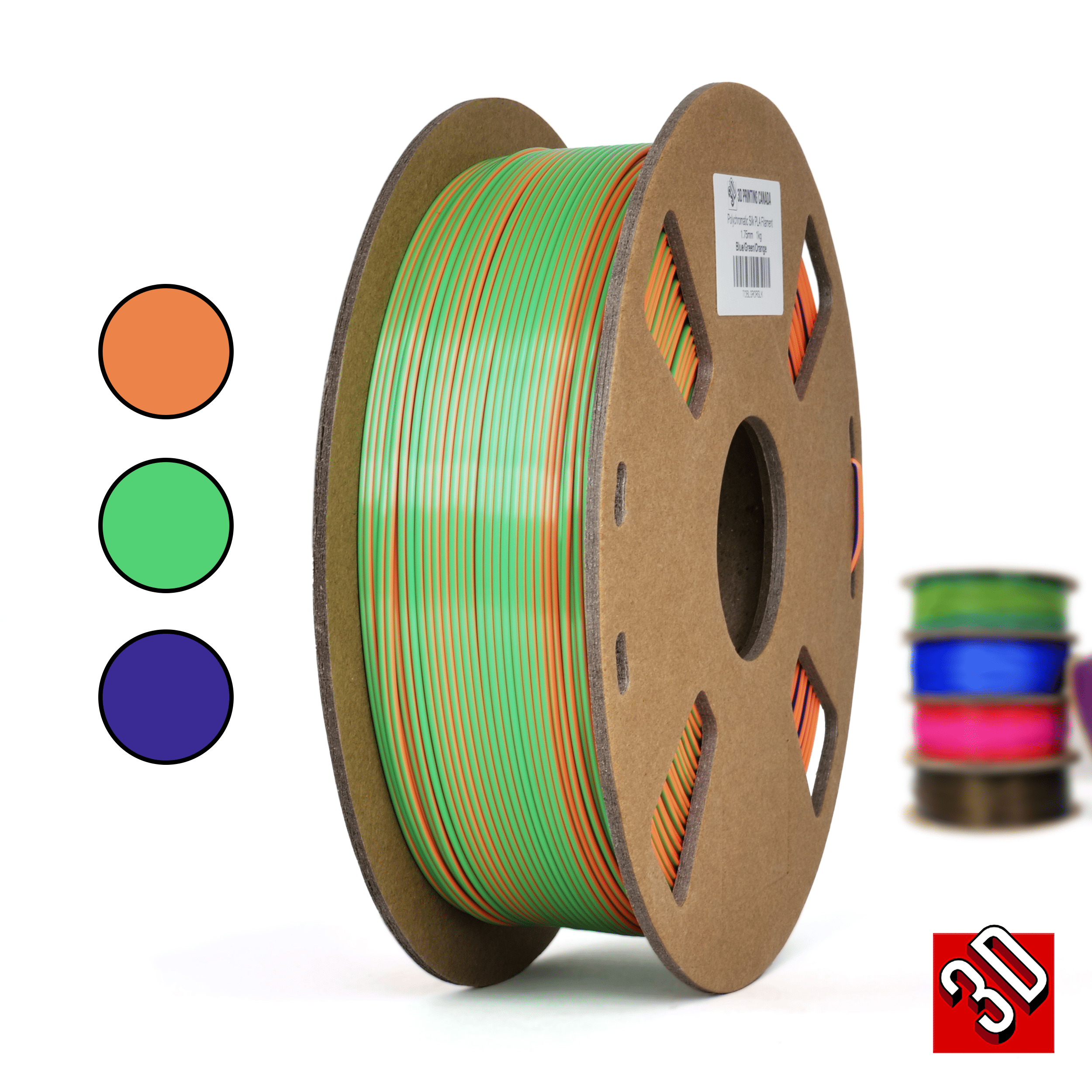 2KG Pack】Tri-Color Silk PLA Filament - Green / Red / Blue