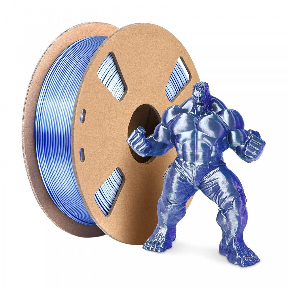Argent/Bleu Foncé - Filament PLA Soie Bicolore Polychromatique - 1.75mm, 1  kg