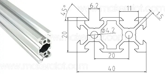 2040 V-Slot Extrusion Série 20 - 20mm X 40mm X 1m - Noir