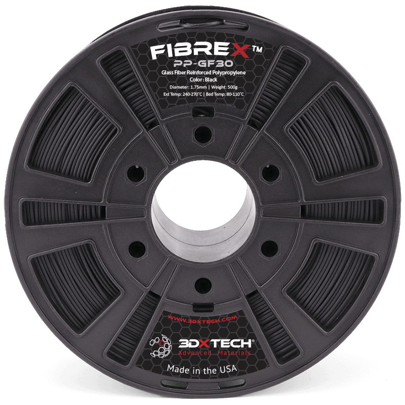 Black - 1.75mm 3DXTech FibreX™ PP+GF30 Polypropylene - 0.5 kg