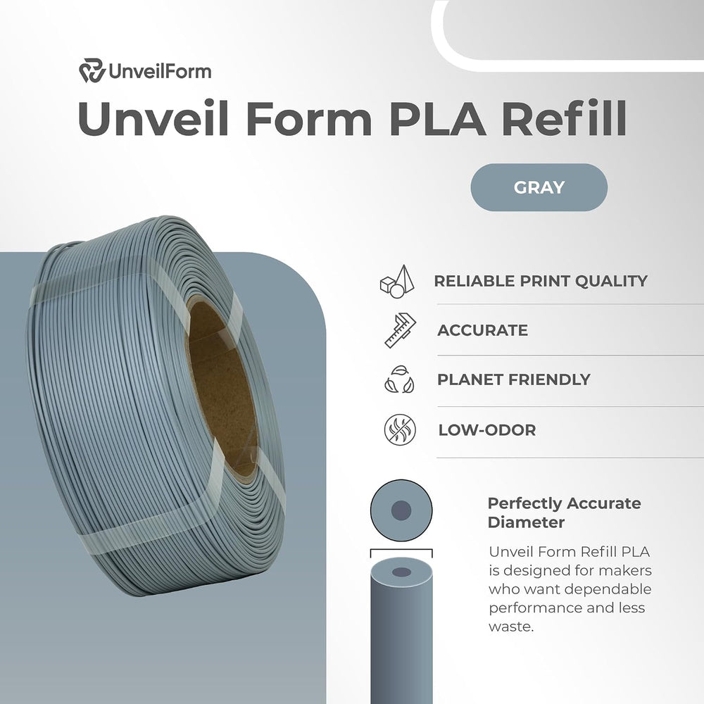 Grey - Unveil Form Refill PLA - 1.75mm, 1kg Unveil Form