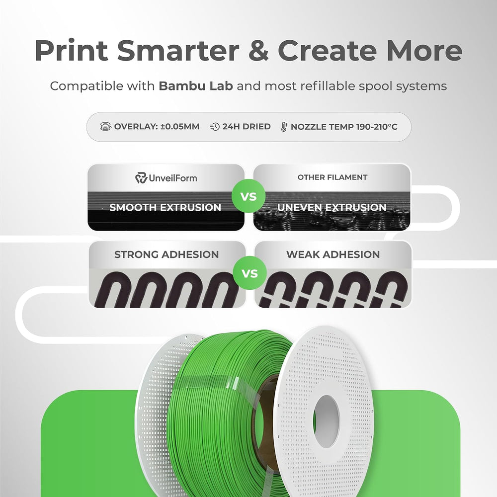 Green - Unveil Form Refill PLA - 1.75mm, 1kg Unveil Form