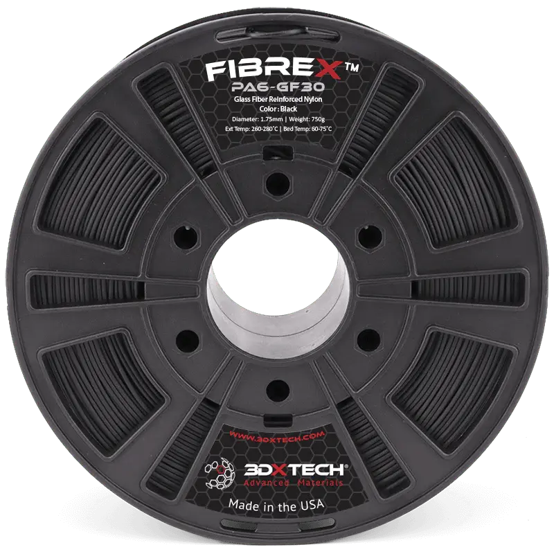 Black - 1.75mm 3DXTech FibreX™ PA6+GF30 Nylon Filament - 0.5 kg