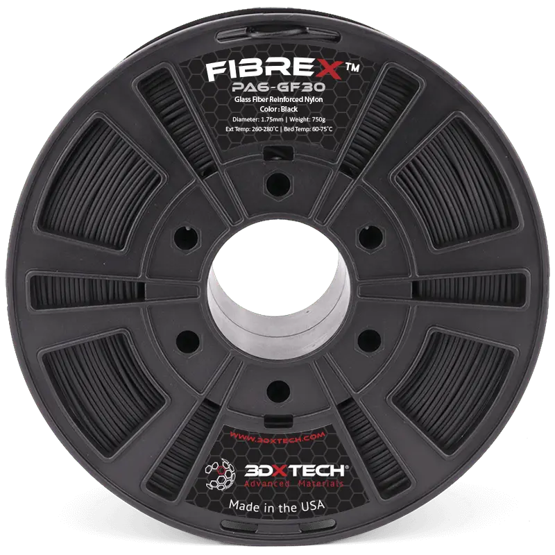 Noir - Filament en nylon 3DXTech FibreX™ PA6+GF30 de 1,75 mm - 0,75 kg