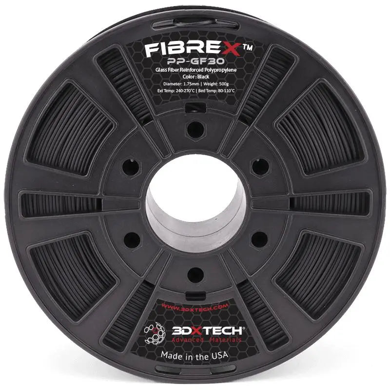 Black - 1.75mm 3DXTech FibreX™ PP+GF30 Polypropylene - 0.5 kg