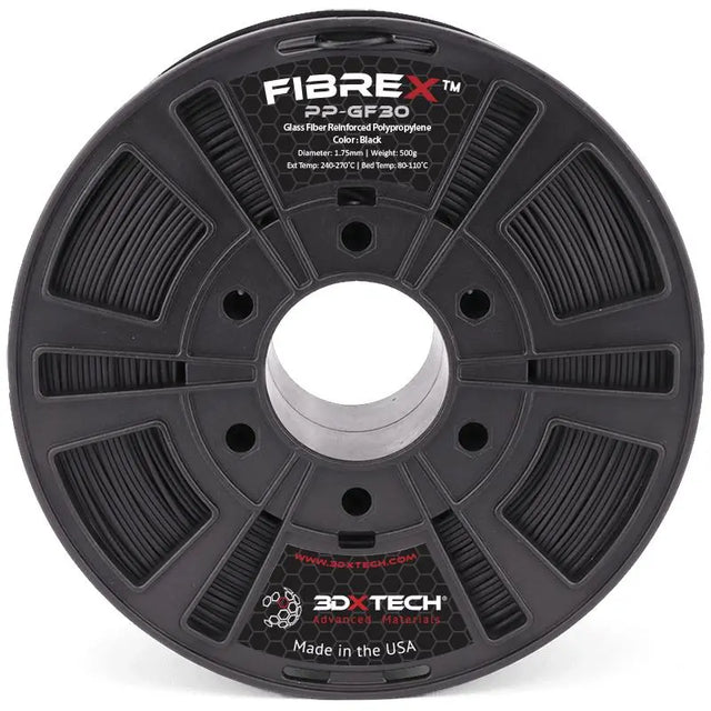 Noir - Filament 1,75 mm 3DXTech FibreX™ PP+GF30 en polypropylène - 0,5 kg