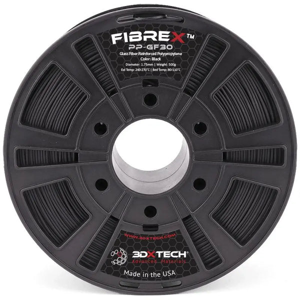 Black - 1.75mm 3DXTech FibreX™ PP+GF30 Polypropylene - 0.5 kg - 3D
