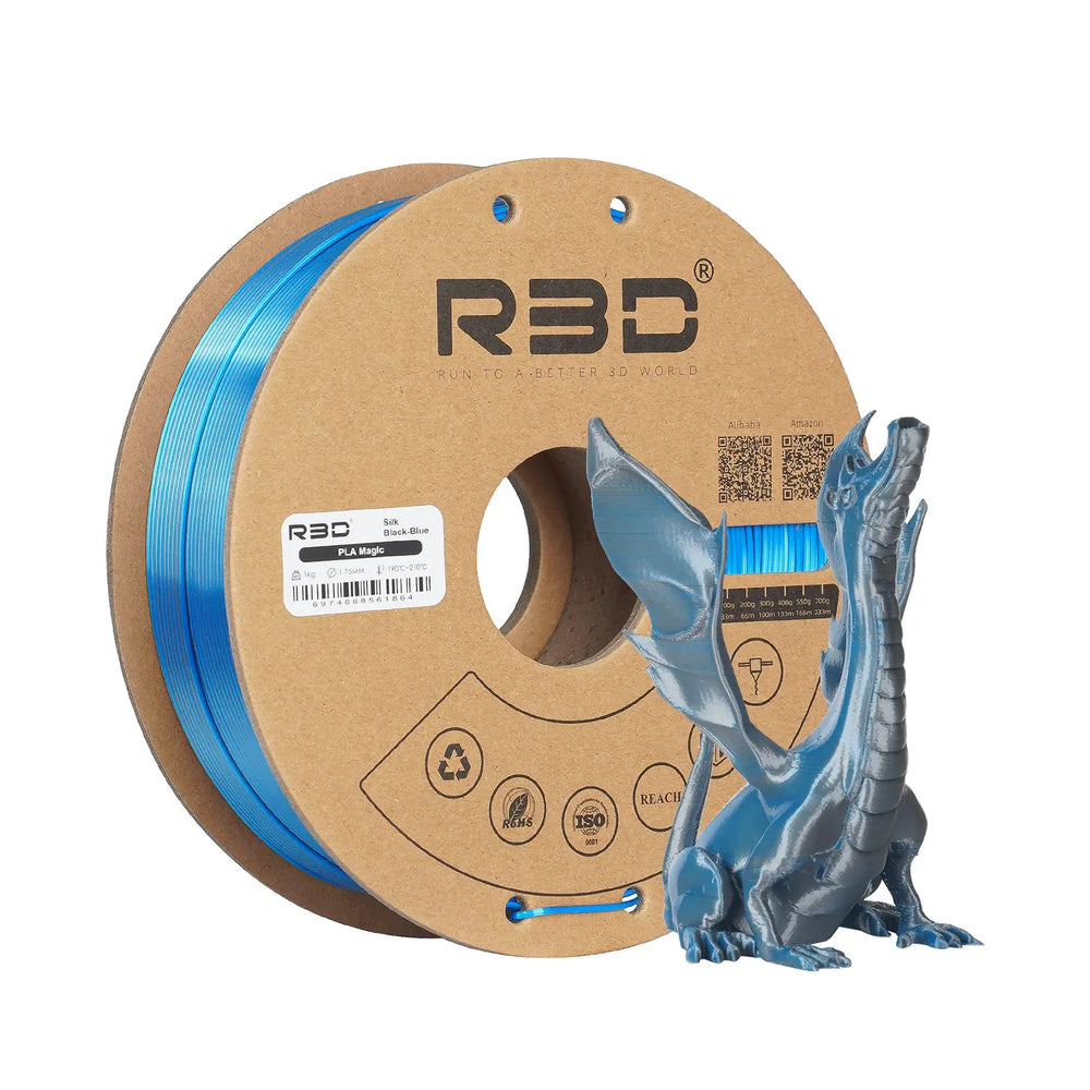 Black/Blue - R3D Dual Colour Silk PLA Magic Filament - 1.75mm, 1kg R3D