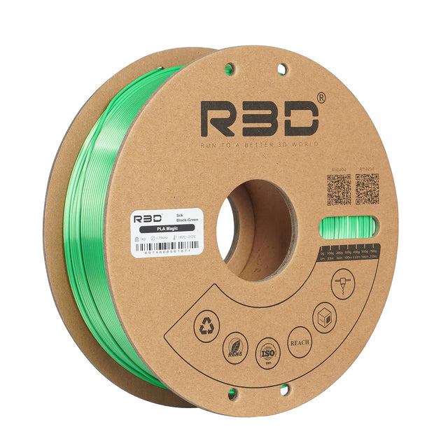Black/Green- R3D Dual Colour Silk PLA Magic Filament - 1.75mm, 1kg R3D