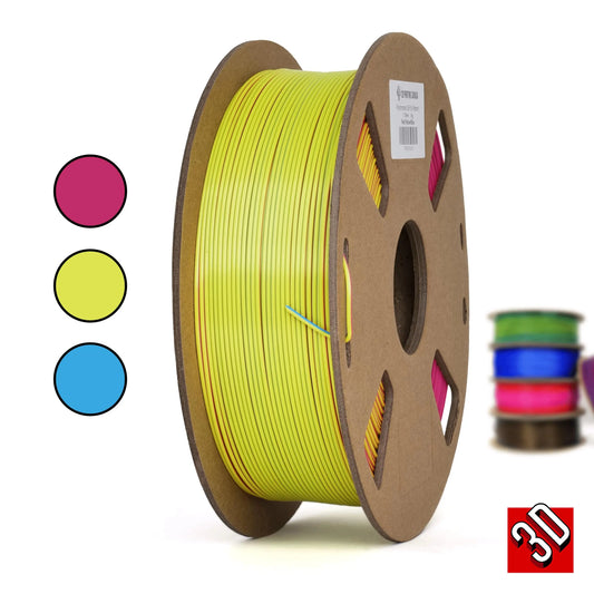 Red/Yellow/Blue - Polychromatic Tri-Colour Silk PLA Filament - 1.75mm, 1kg