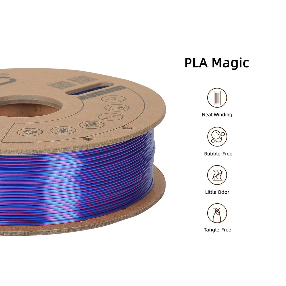 Blue/Purple/Black - R3D Tri Colour Magic Silk PLA Filament - 1.75mm, 1kg R3D
