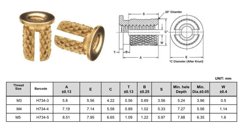 Brass Flanged Expanding Inserts for Plastic - Non Reversed - M4 - 10 Pack