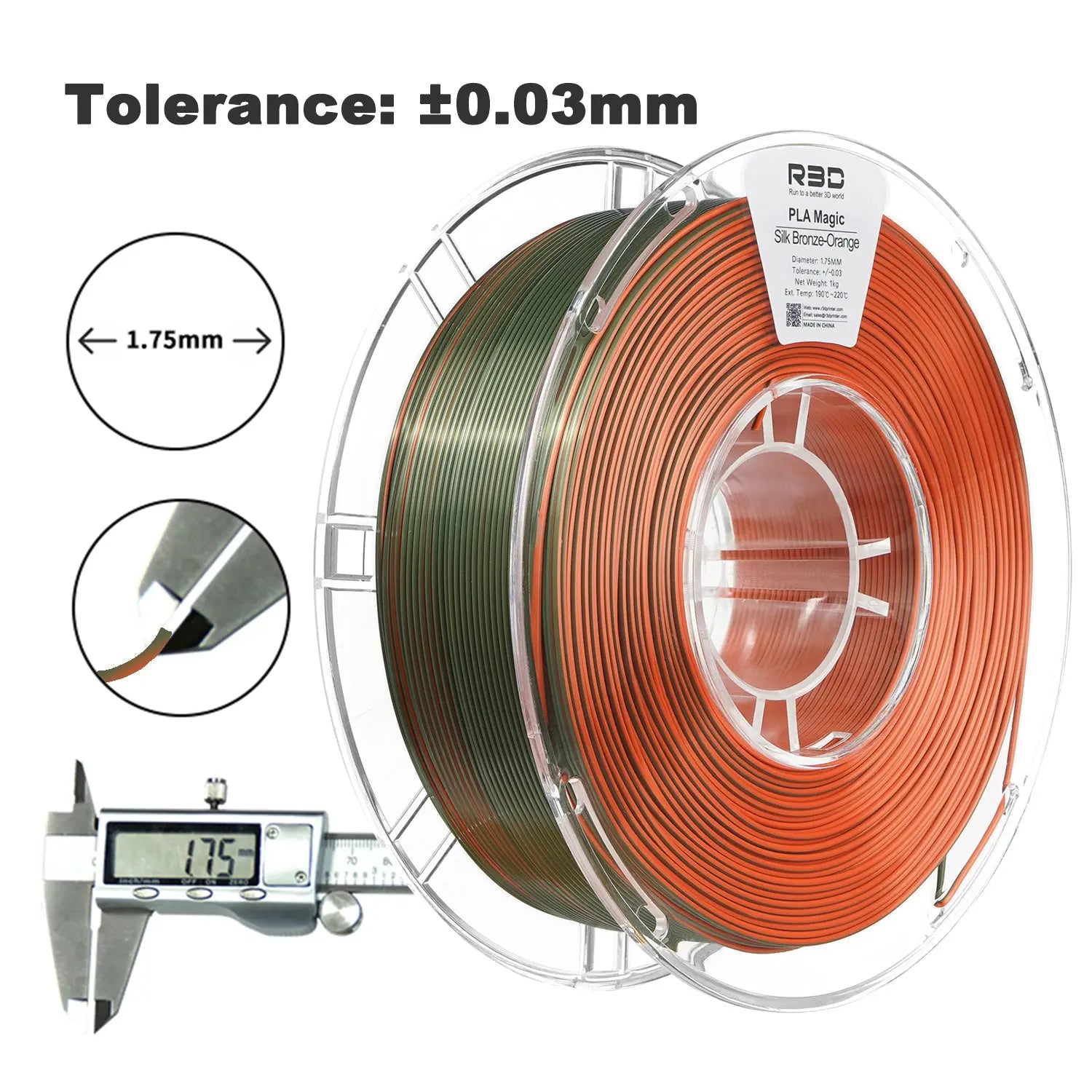 Bronze Orange R3D Dual Color Silk PLA Filament 1.75mm 1kg