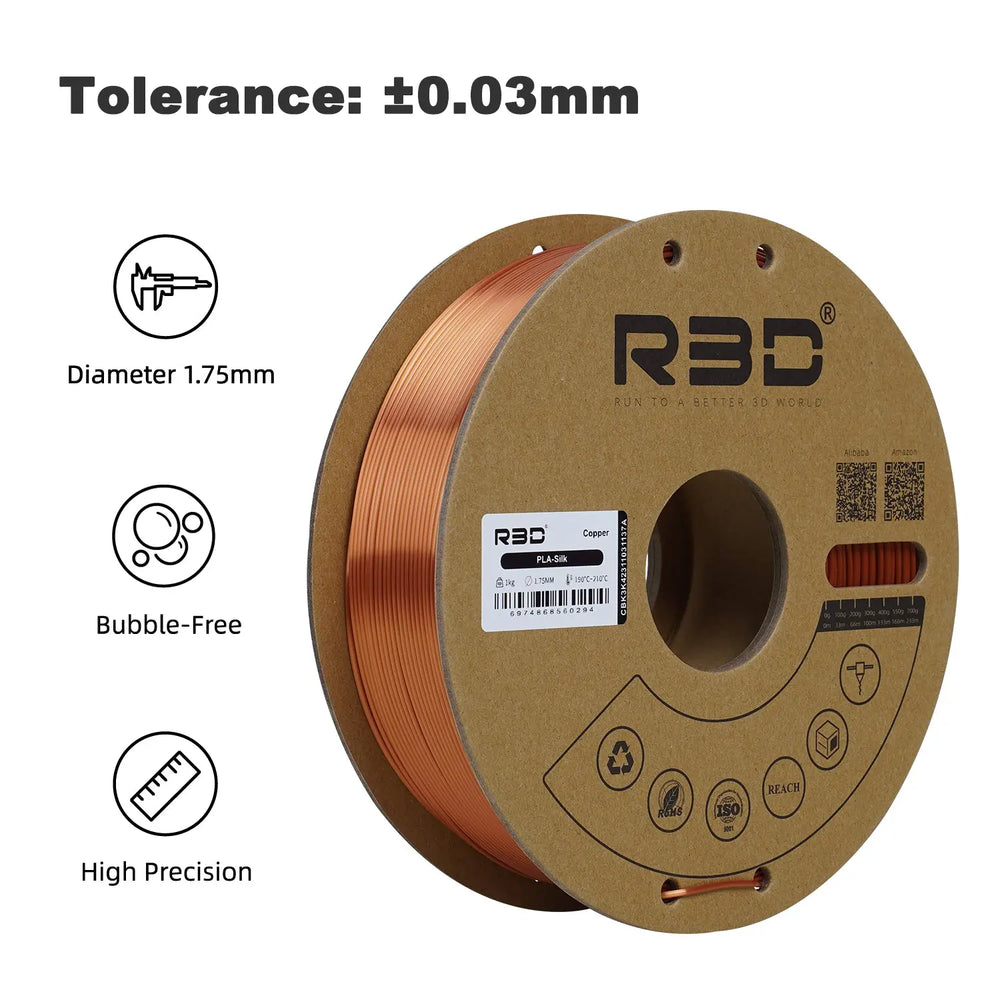 Copper - R3D Silk PLA Filament - 1.75mm, 1kg R3D