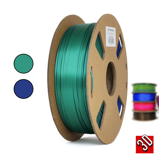 Bleu Foncé/Vert Foncé - Filament PLA Soie Bicolore Polychromatique - 1.75mm, 1 kg