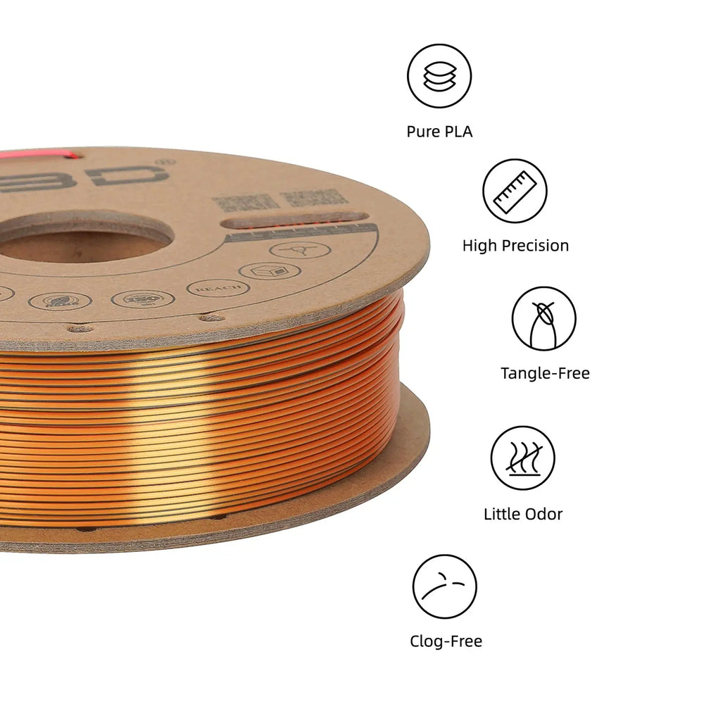Gold/Copper/Black - R3D Tri Colour Magic Silk PLA Filament - 1.75mm, 1kg R3D