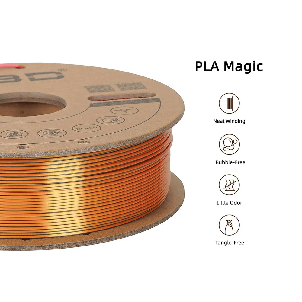 Gold/Copper/Black - R3D Tri Colour Magic Silk PLA Filament - 1.75mm, 1kg R3D