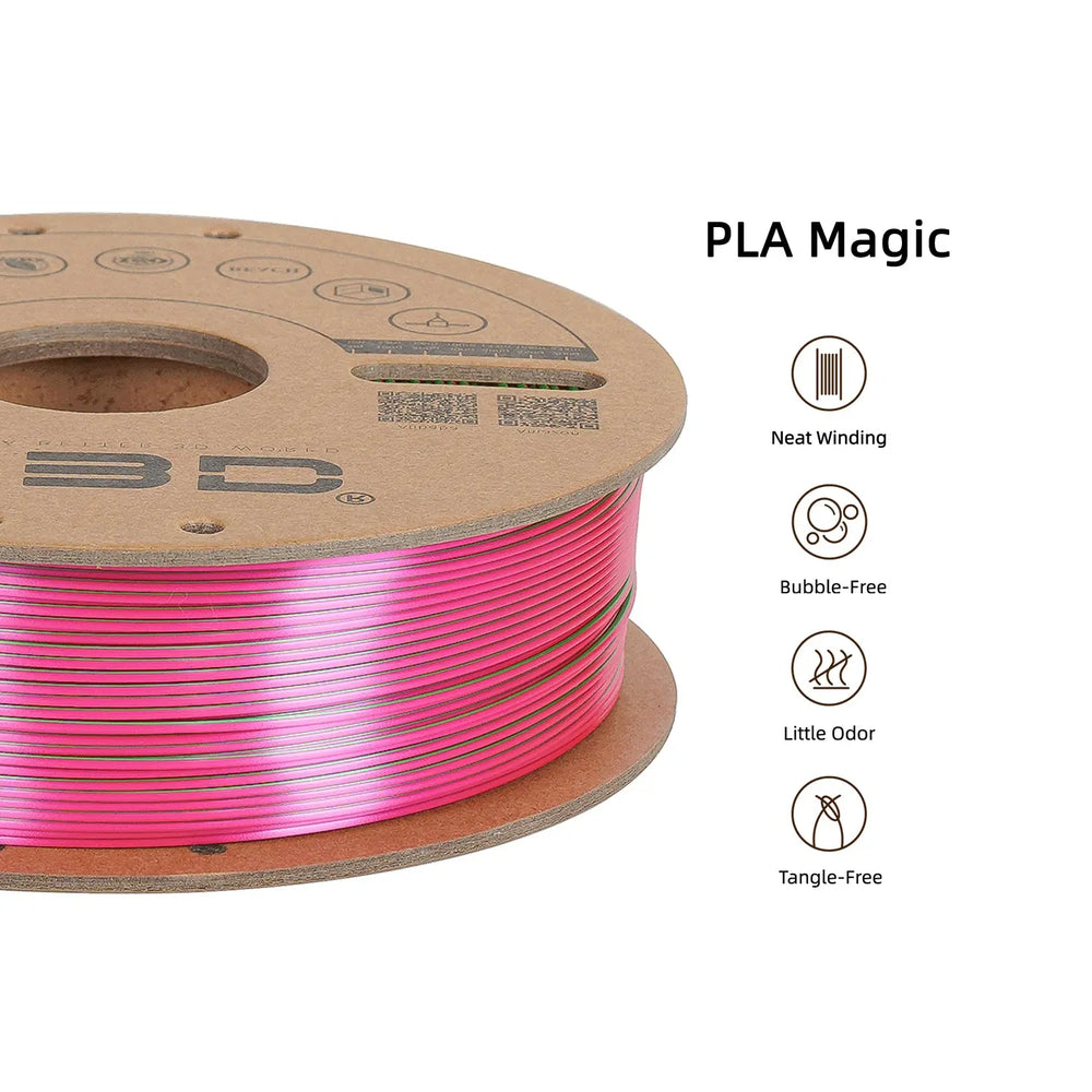Gold/Green/Fuchsia - R3D Tri Colour Magic Silk PLA Filament - 1.75mm, 1kg R3D