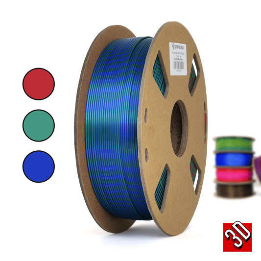 Dark Red/Blue/Green - Polychromatic Tri-Colour Silk PLA Filament - 1.75mm, 1kg