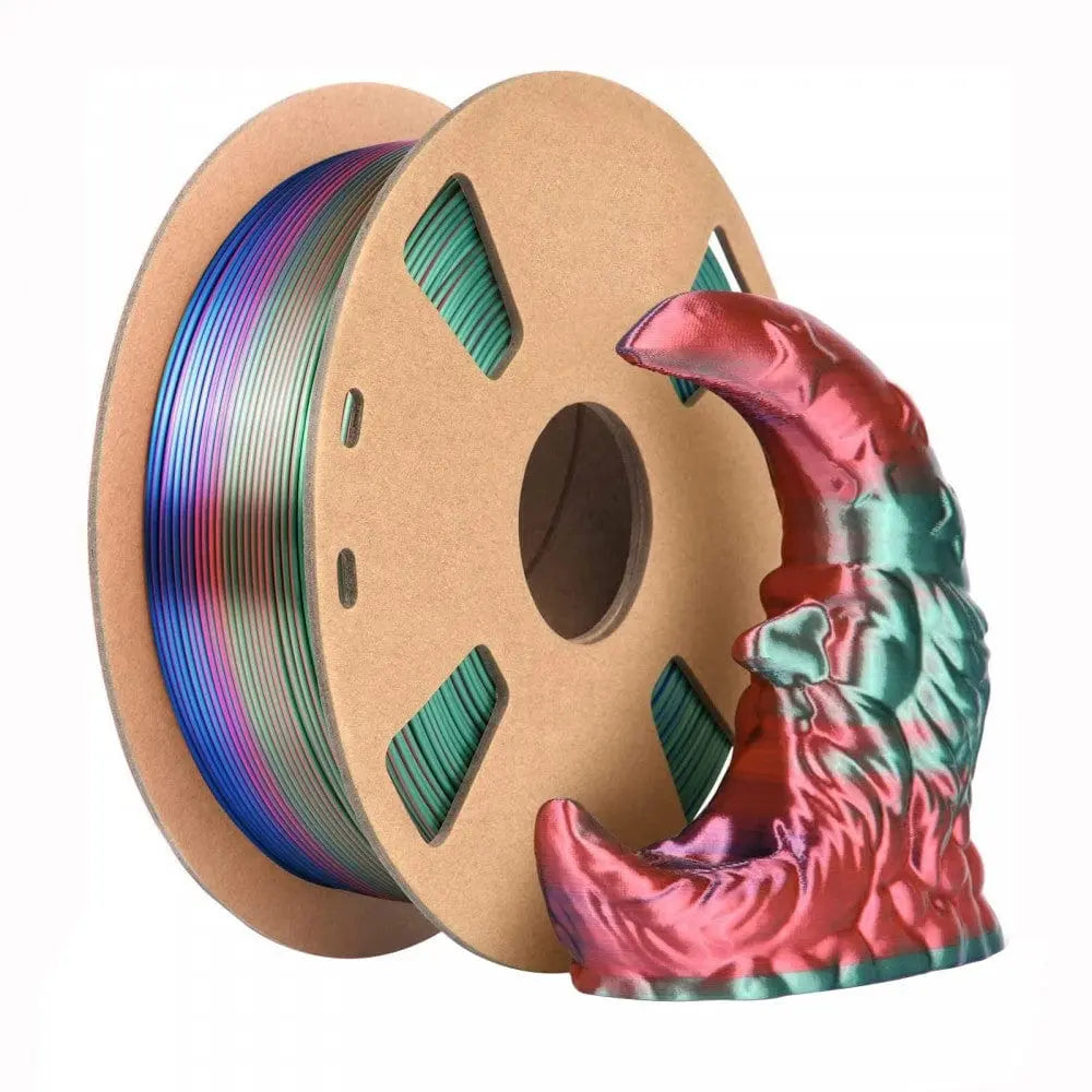 Rouge Foncé/Bleu/Vert - Filament PLA Soie Tricolore Polychromatique - 1.75mm, 1 kg