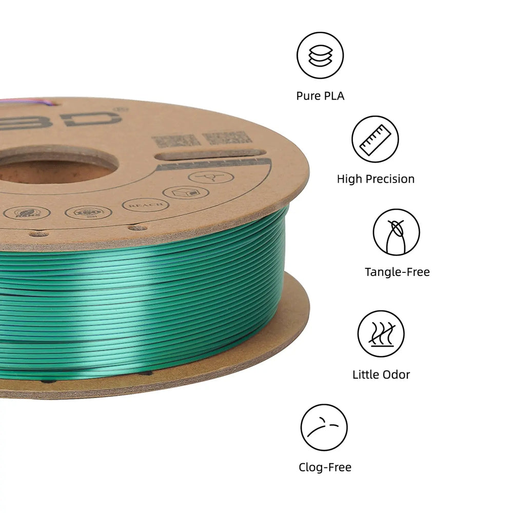 Green/Purple/Copper - R3D Tri Colour Magic Silk PLA Filament - 1.75mm, 1kg R3D