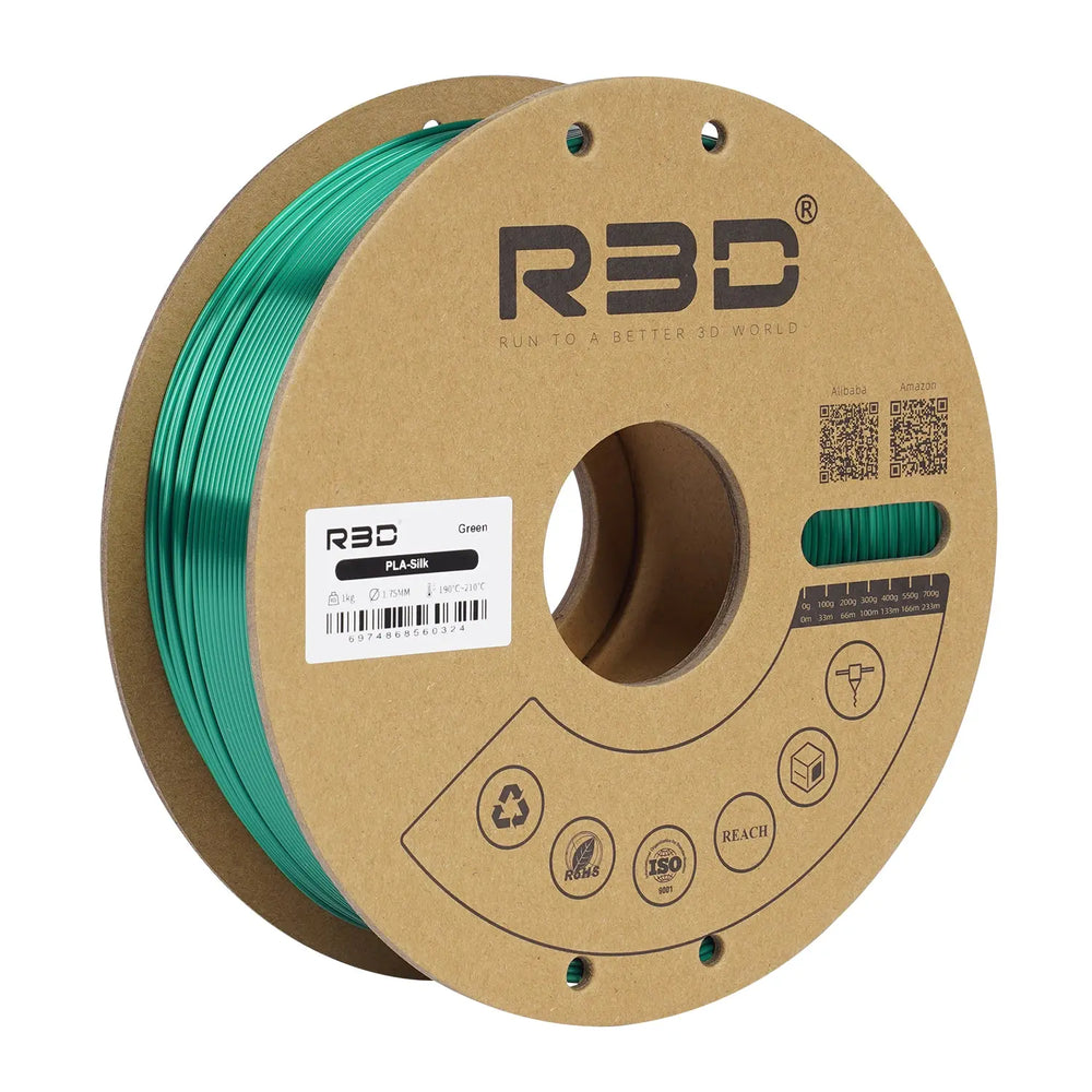 Green - R3D Silk PLA Filament - 1.75mm, 1kg R3D