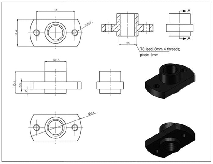 Creality Style POM 8mm T slot 4-start Leadscrew Nut T8