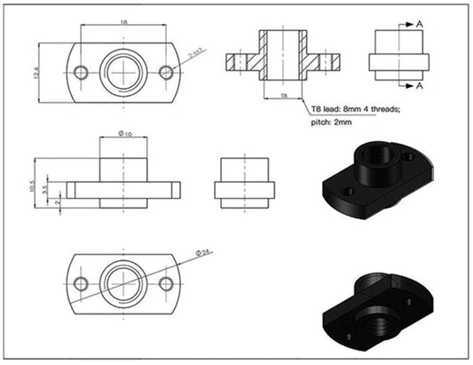 Creality Style POM 8mm T slot 4-start Leadscrew Nut T8