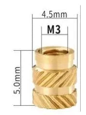 M3x5 Heat-Set Brass Knurled Insert Nut - 10 Pack