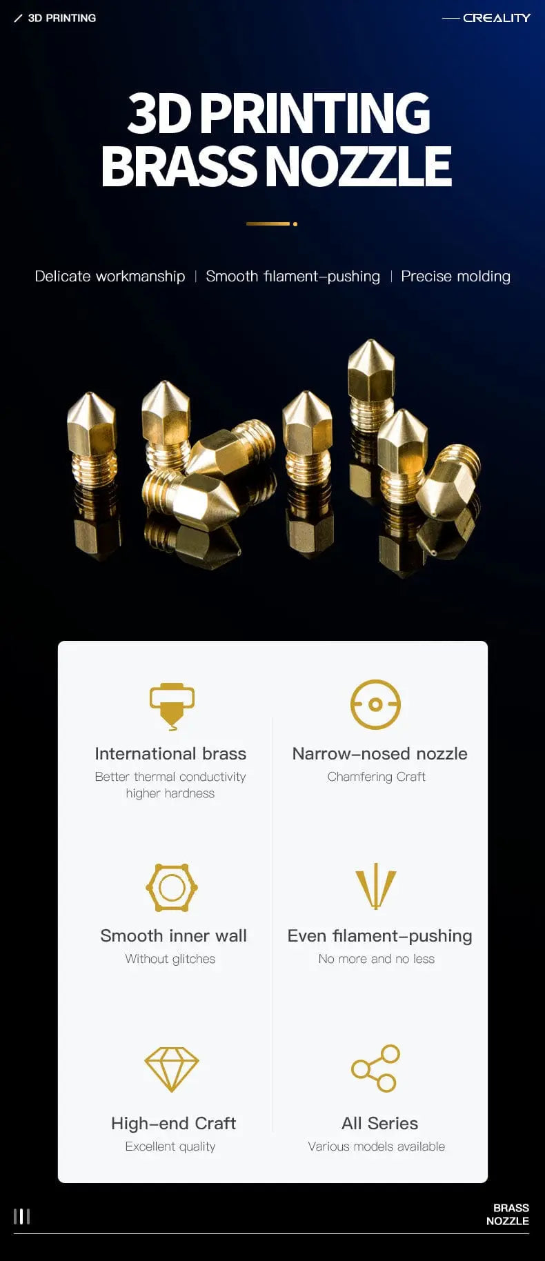 Official Creality Brass MK8 Nozzle 1.75mm-0.2mm