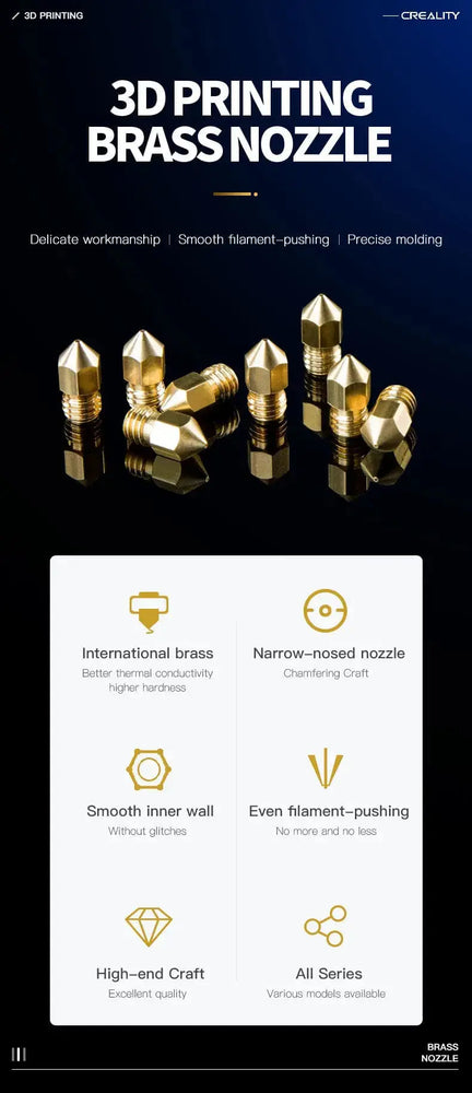 Official Creality Brass MK8 Nozzle 1.75mm-0.4mm - 5 PACK Creality
