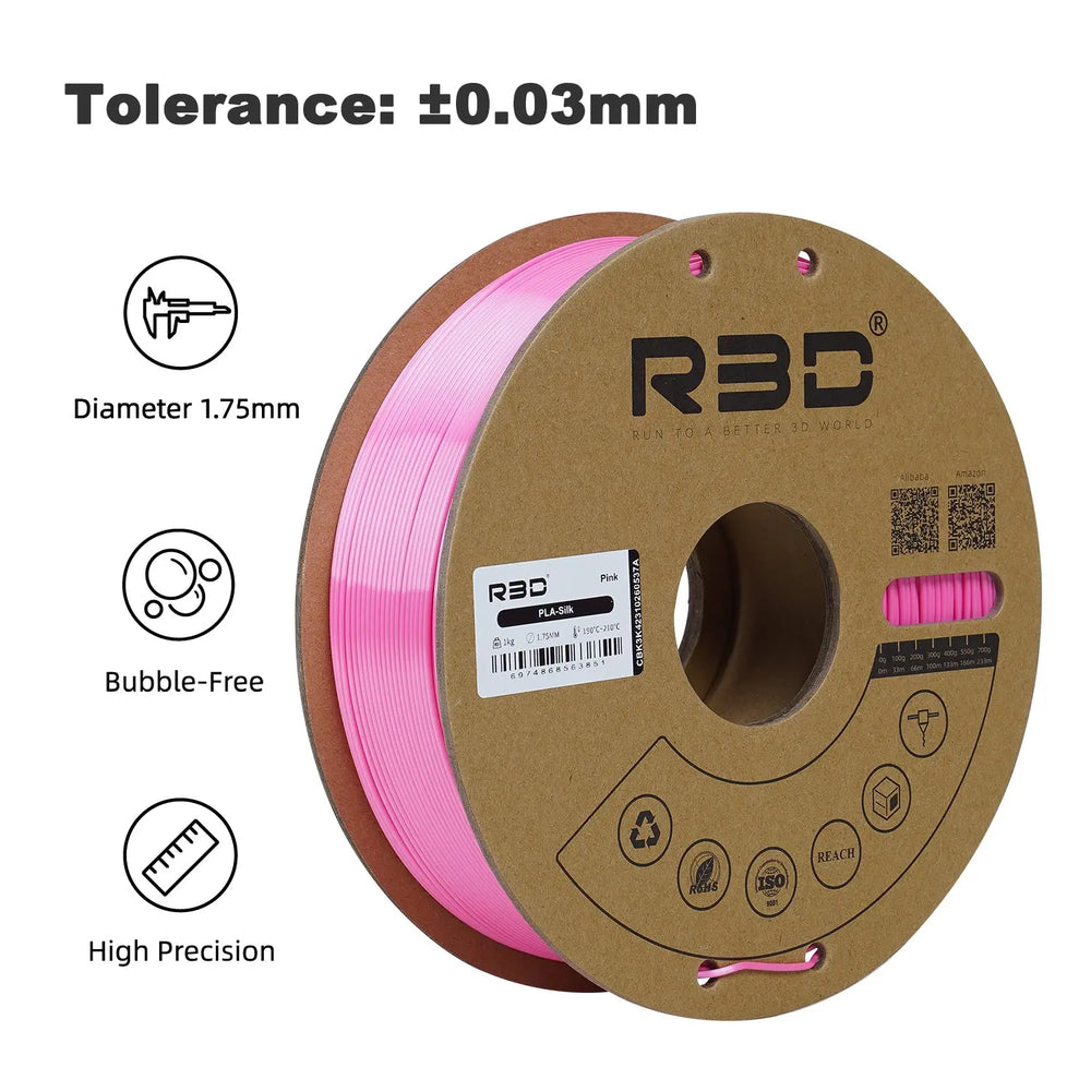 Pink - R3D Silk PLA Filament - 1.75mm, 1kg R3D