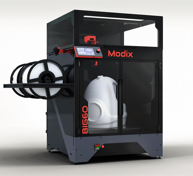 Modix BIG-60 large-format 3D printer with enclosure and a large printed part