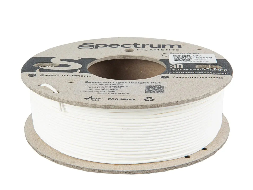 Pure White - Spectrum Light Weight PLA Filament - 1.75mm. 0.25kg