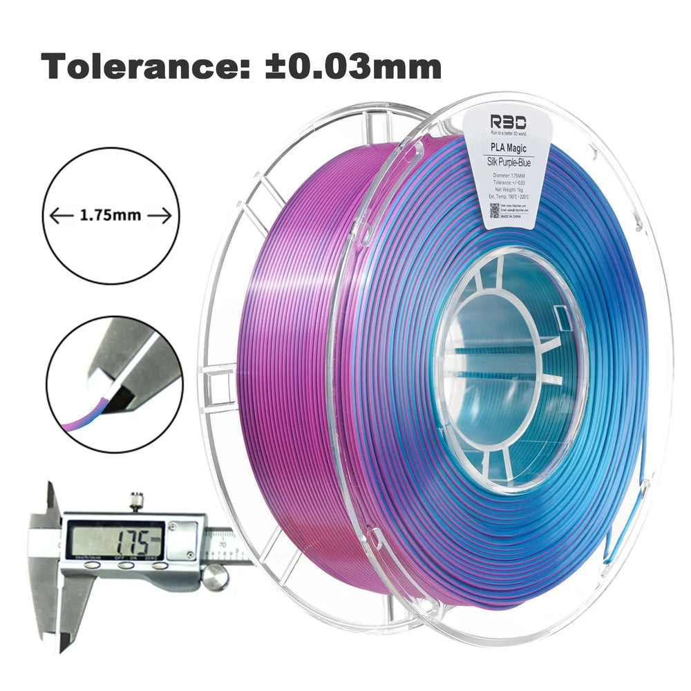 Purple/Blue - R3D Dual Colour Silk PLA Magic Filament - 1.75mm, 1kg R3D