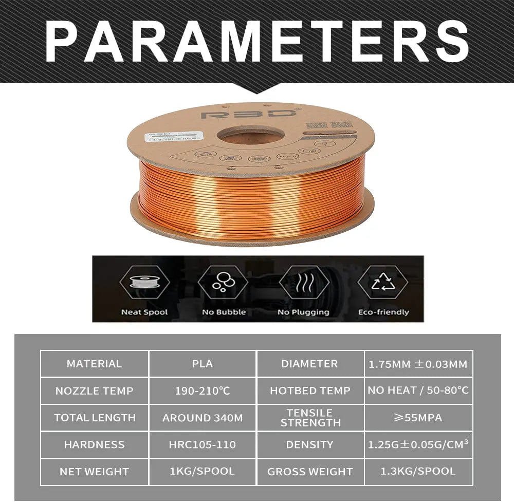 Red/Gold/Black - R3D Tri Colour Magic Silk PLA Filament - 1.75mm, 1kg R3D