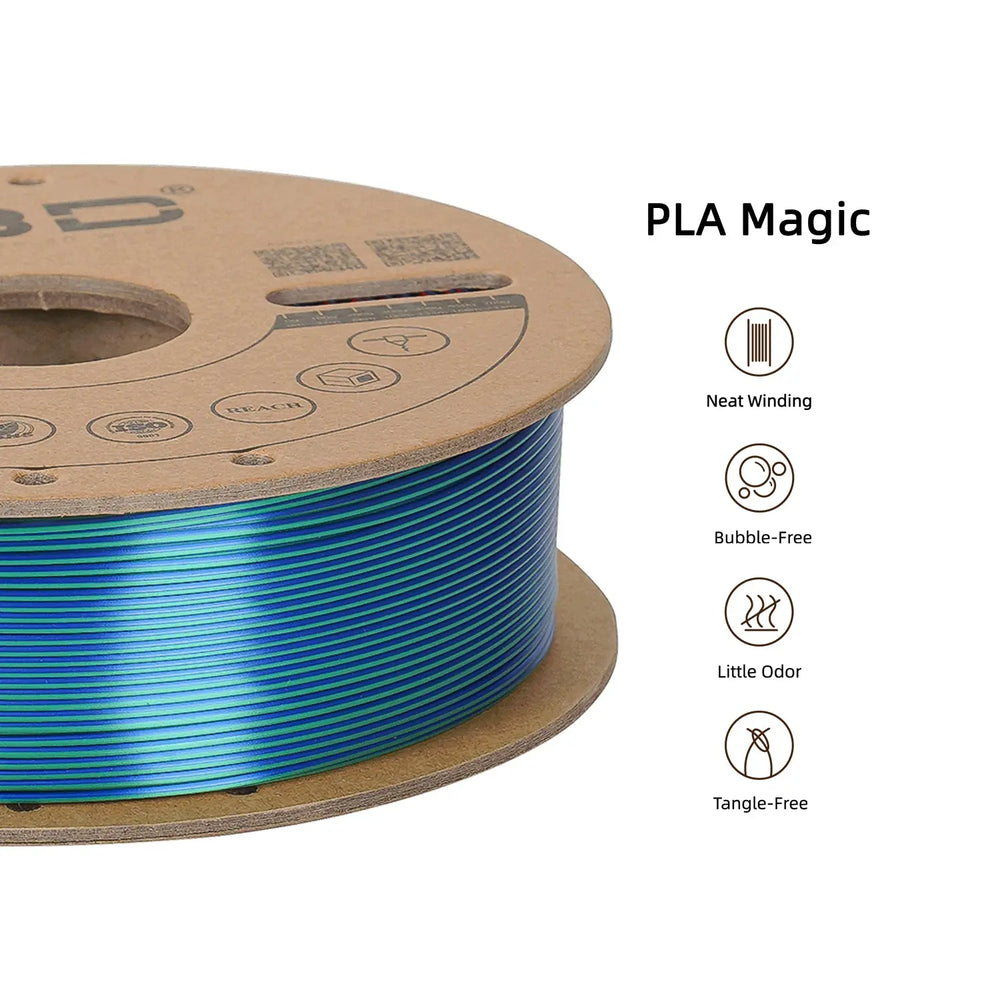 Red/Green/Blue - R3D Tri Colour Silk Magic PLA Filament - 1.75mm, 1kg R3D