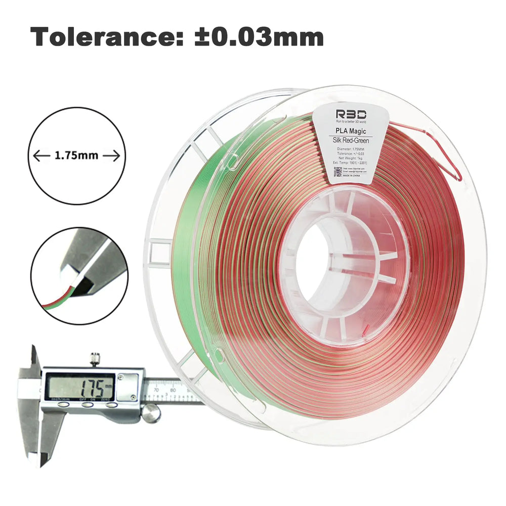 Red/Green - R3D Dual Colour Silk PLA Magic Filament - 1.75mm, 1kg R3D
