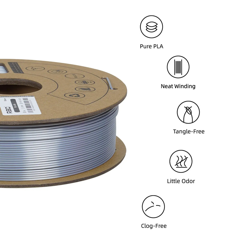 Silver - R3D Silk PLA Filament - 1.75mm, 1kg R3D