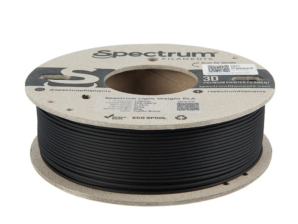 Traffic Black - Spectrum Light Weight PLA Filament - 1.75mm. 0.25kg