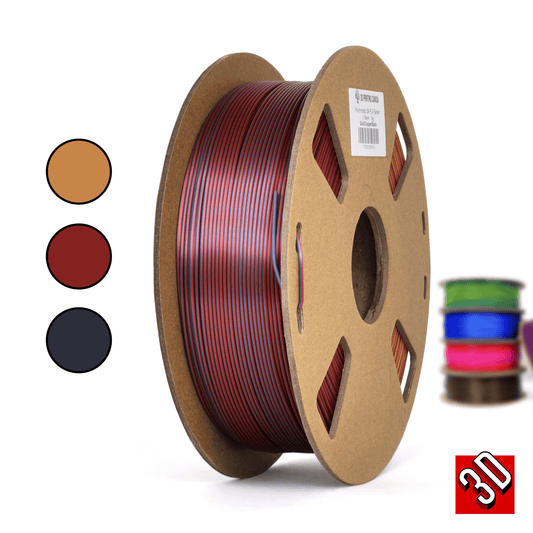 Or/Cuivre/Noir - Filament PLA Soie Tricolore Polychromatique - 1.75mm, 1 kg