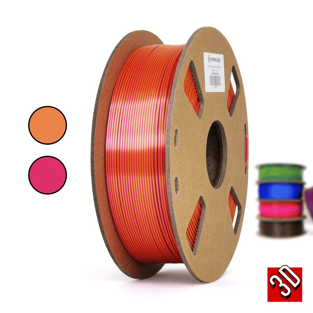Or/Rose Rouge - Filament PLA Soie Bicolore Polychromatique - 1.75mm, 1 kg