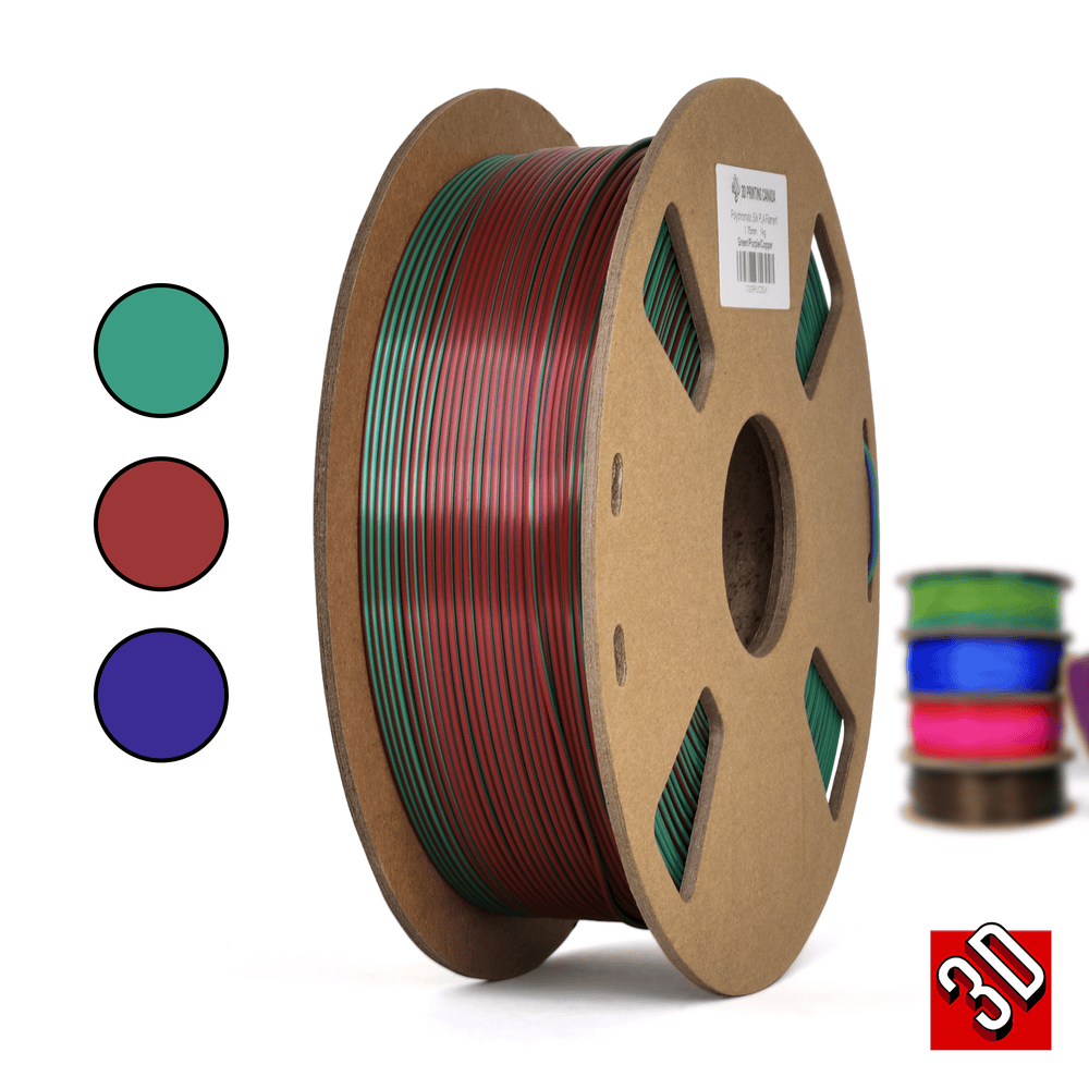Vert/Violet/Cuivre - Filament PLA Soie Tricolore Polychromatique - 1.75mm, 1 kg