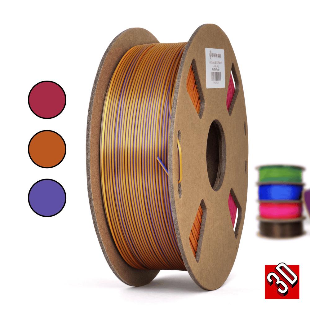 Rouge/Or/Violet - Filament PLA Soie Tricolore Polychromatique - 1.75mm, 1 kg