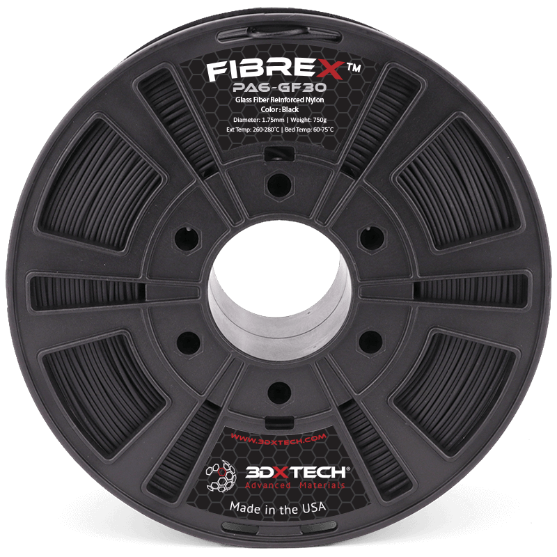 Black - 1.75mm 3DXTech FibreX™ PA6+GF30 Nylon Filament - 0.75 kg