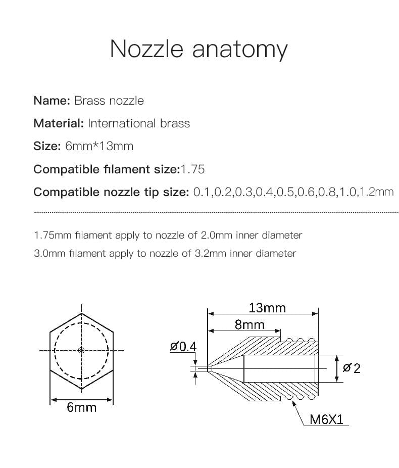 Official Creality Brass MK8 Nozzle 1.75mm-0.8mm