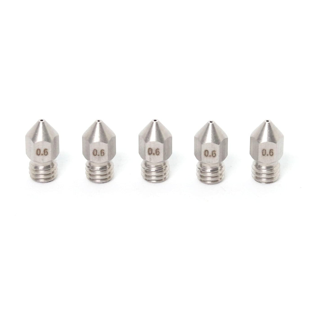 MK8 Stainless Steel Nozzle 1.75mm-0.6mm (5 Pack)