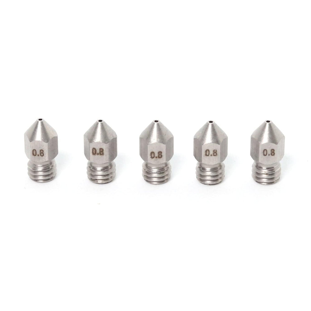 MK8 Stainless Steel Nozzle 1.75mm-0.8mm (5 Pack)